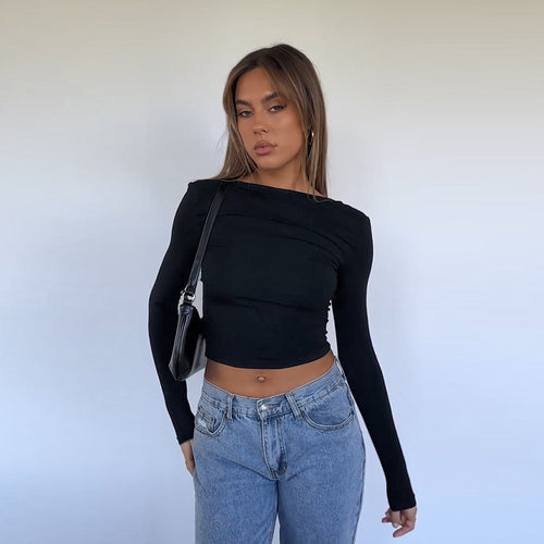 Damen elegantes Crop-Top mit asymmetrischer Raffung Drune