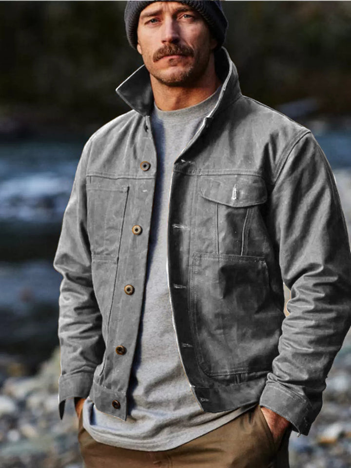 Herren robuste Utility-Jacke mit praktischen Taschen und hohem Kragen Drune