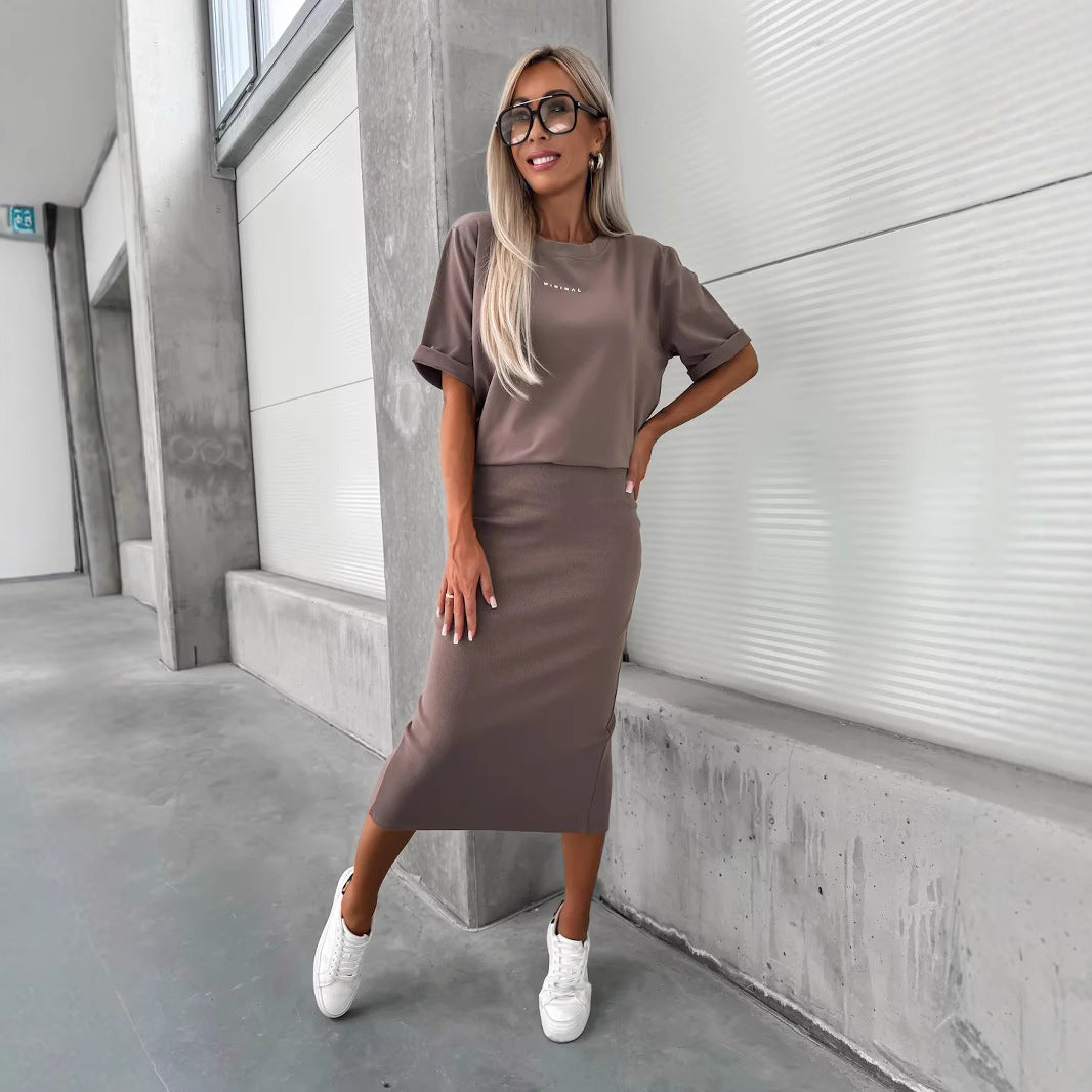 Damen zweiteiliges Strick-Set mit oversized Boxy-Shirt und figurumspielendem Midirock mit Seitenschlitz Drune