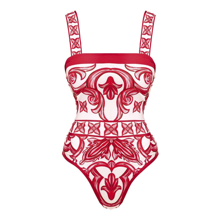 Damen Einteiler Badeanzug mit kunstvollem floralem Design Drune