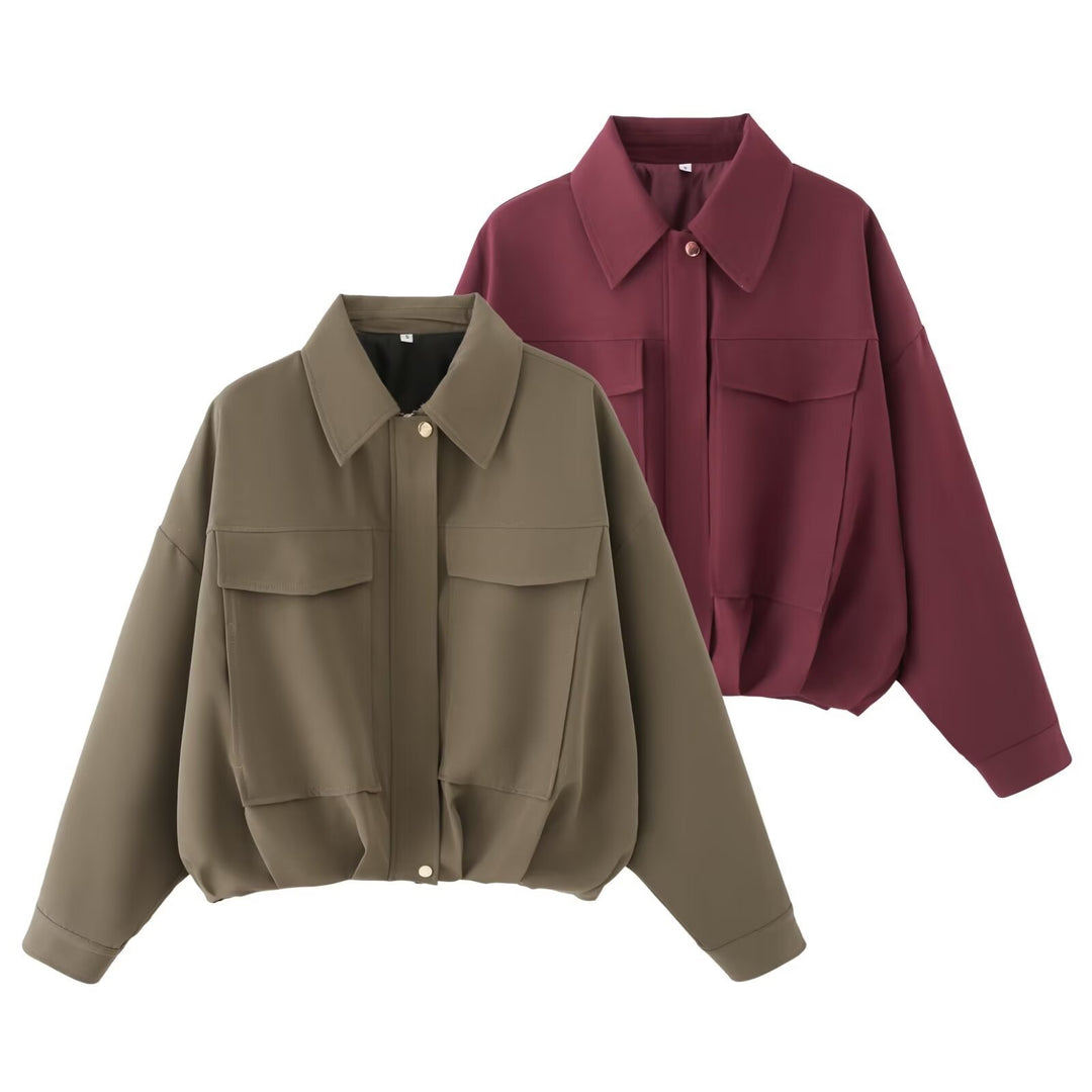 Damen Oversize Utility-Jacke mit Pattentaschen, Drop-Shoulder und elastischem Saum Drune