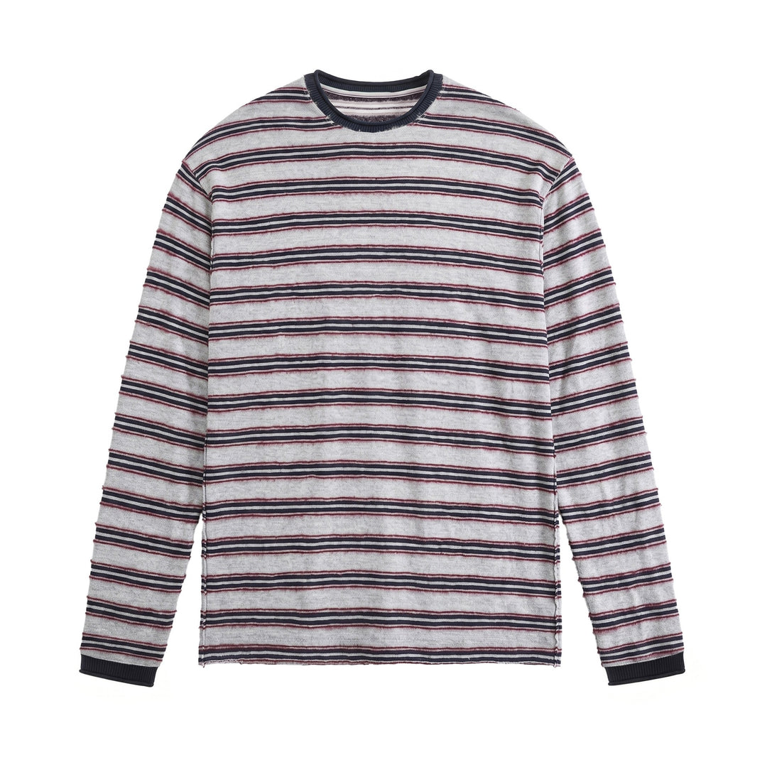 Unisex Langärmliges Feinstrick-Shirt mit Ringelstruktur und geripptem Kragen Drune