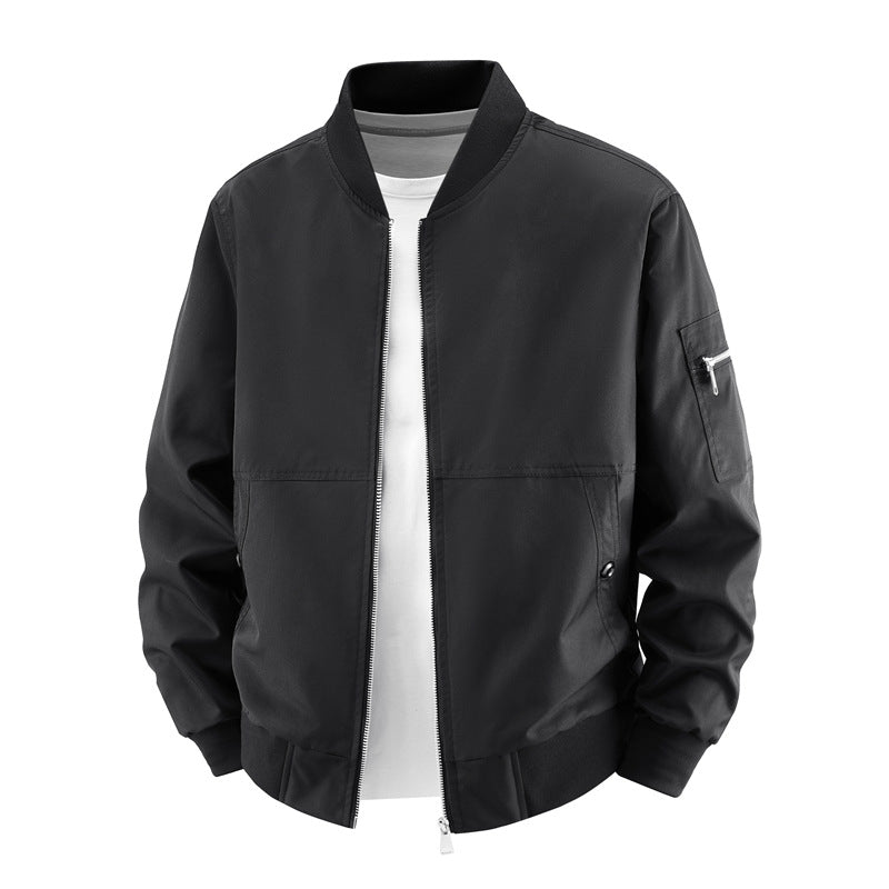 Men's  minimalist zip-front bomber jacket with concealed welt pockets and sleeve utility pocket Drune