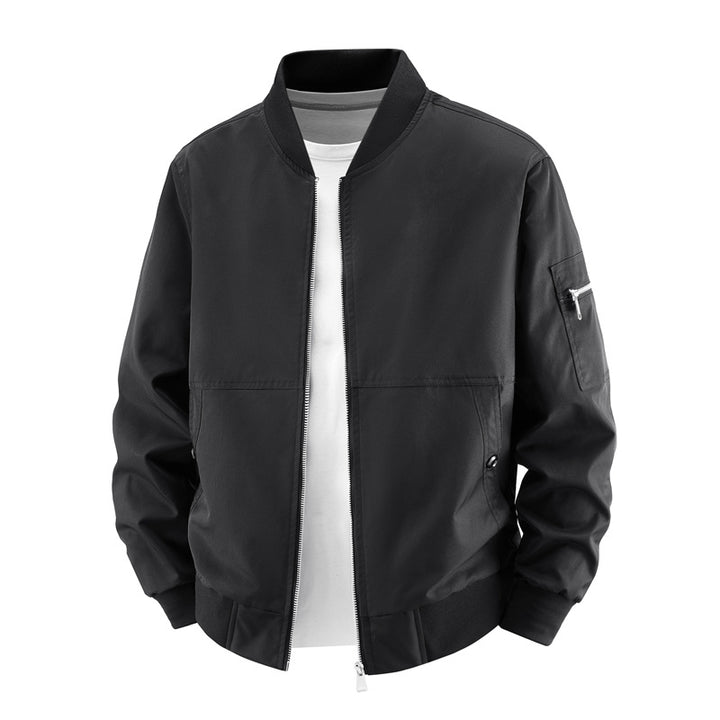 Men's  minimalist zip-front bomber jacket with concealed welt pockets and sleeve utility pocket Drune