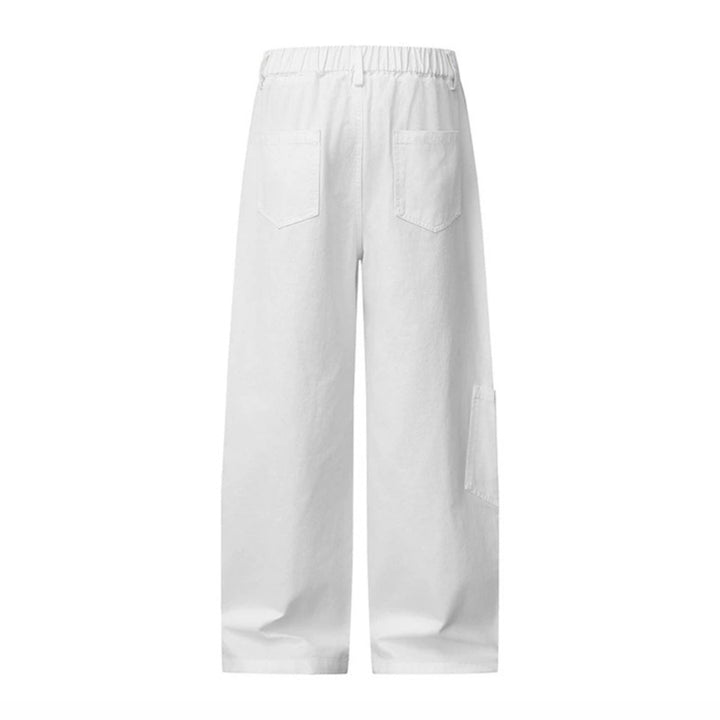 Damen Weite High‑Waist Denim‑Palazzo‑Jeans mit Blumenstickerei, Cargo‑Tasche und Tuchdetail Drune