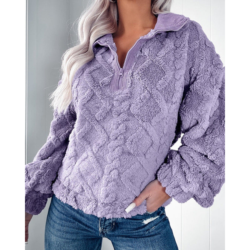 Damen Fleece-Pullover mit halbem Reißverschluss und strukturiertem Design Drune