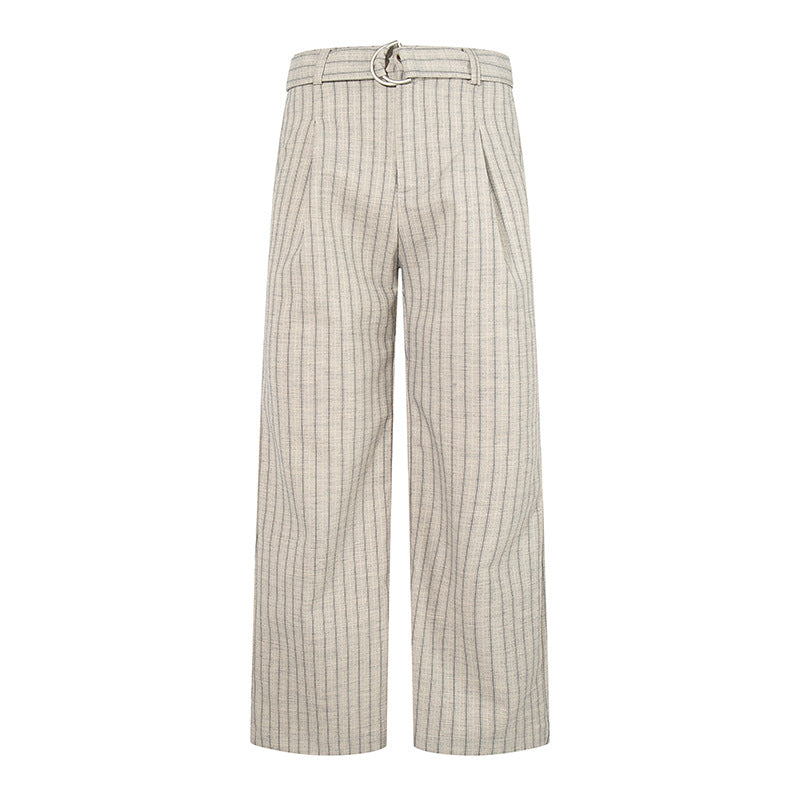 Damen Weite Leinen-Mix Culotte-Hose mit Hochbund und D-Ring-Gürtel Drune