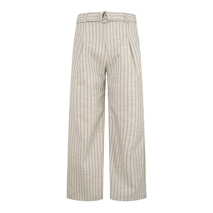 Damen Weite Leinen-Mix Culotte-Hose mit Hochbund und D-Ring-Gürtel Drune