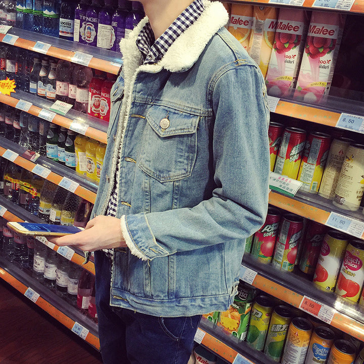 Herren Denimjacke mit Kunstfellkragen Drune