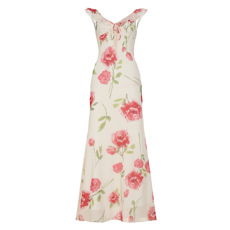 Damen Maxikleid mit floralem Cut-Out und feinen Spaghettiträgern Drune