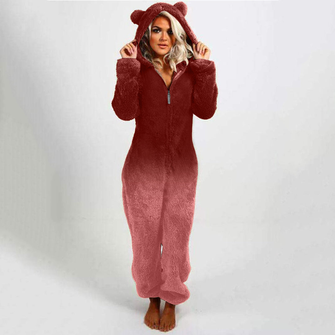 Damen Fleece-Einteiler mit Kapuze und Farbverlaufsdesign Drune