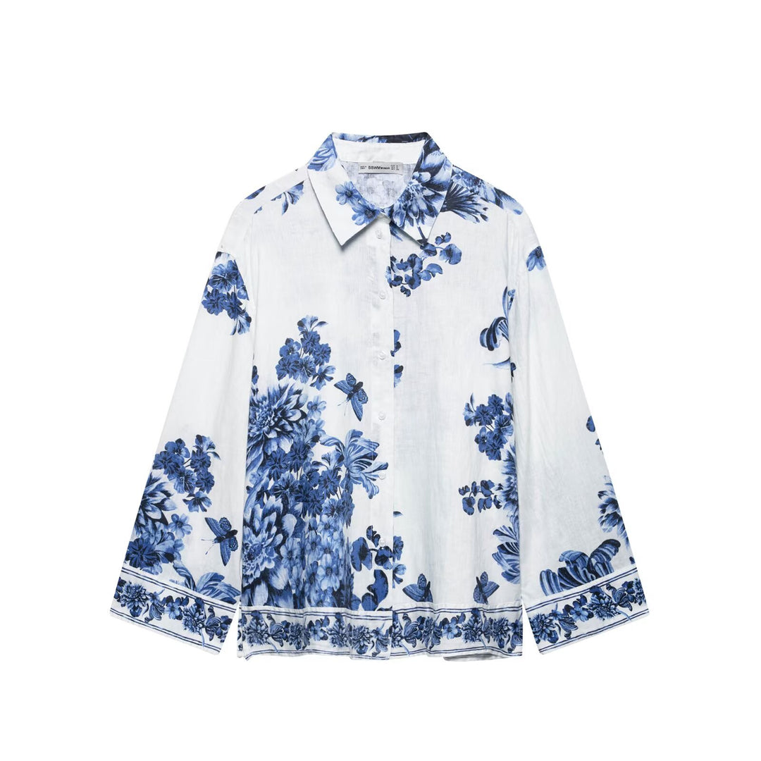 Damen Lockeres Hemd mit floralem Alloverprint und durchgehender Knopfleiste Drune