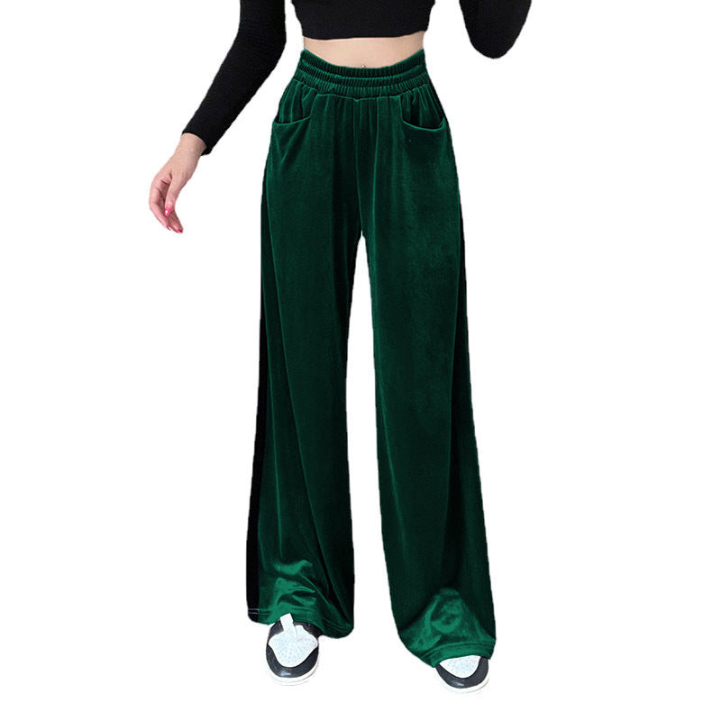 Damen Weitgeschnittene Velourhose mit elastischem Bund und praktischen Taschen Drune