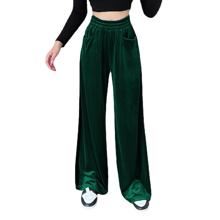 Damen Weitgeschnittene Velourhose mit elastischem Bund und praktischen Taschen Drune