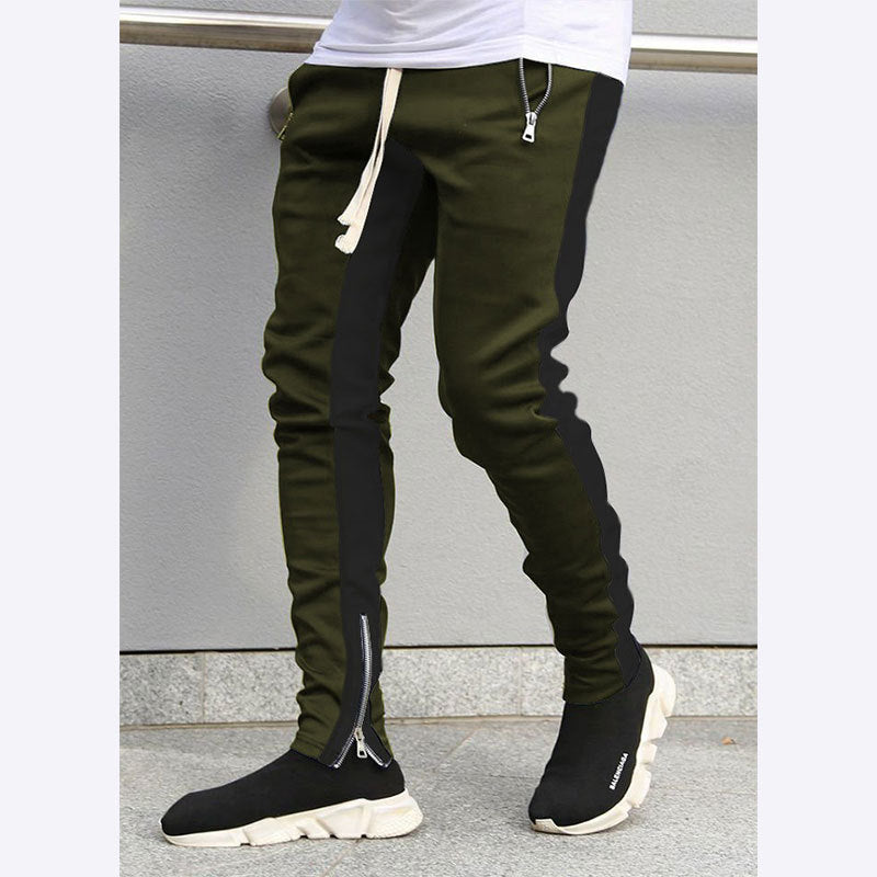 Herren nan schmale Jogginghose mit seitlichem Kontraststreifen, Kordelzug und Knöchelreißverschluss Drune