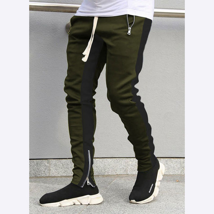 Herren nan schmale Jogginghose mit seitlichem Kontraststreifen, Kordelzug und Knöchelreißverschluss Drune