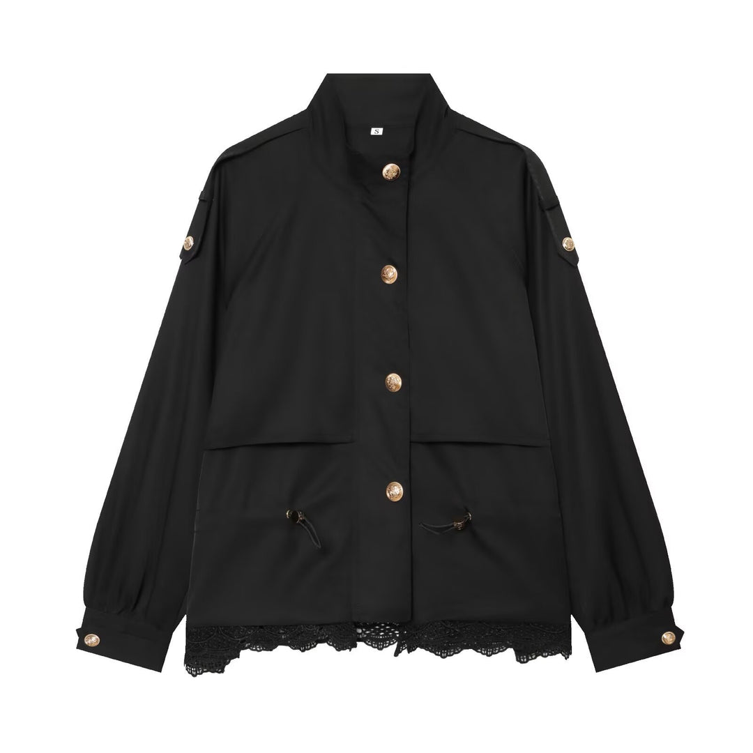 Damen leichte Parka-Jacke mit Kordelzug und Spitzensaum Drune