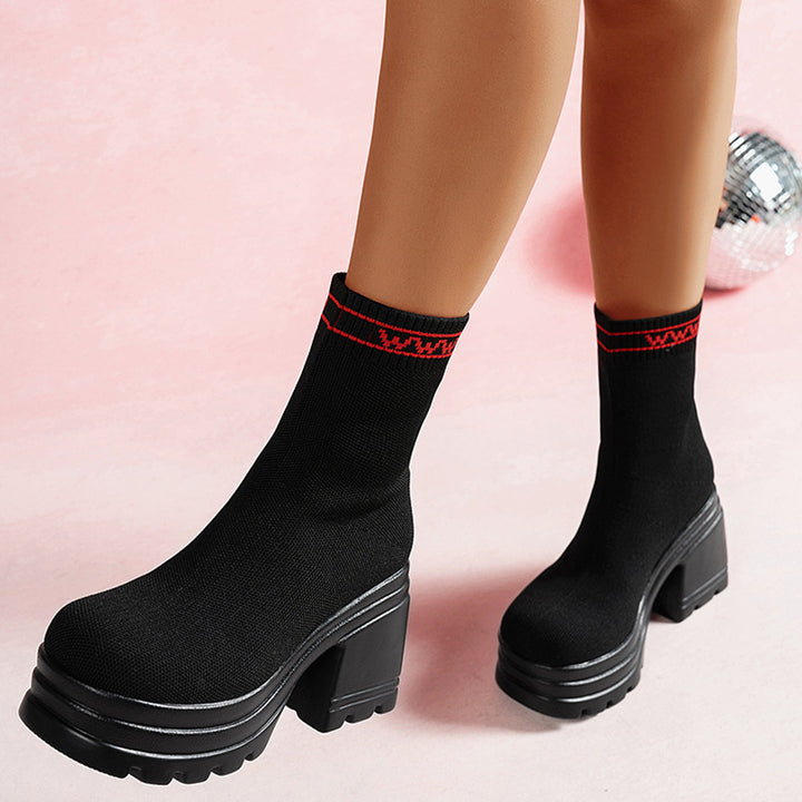 Damen Chunky High-Top Stiefel mit rutschfester Sohle und elastischem Obermaterial Drune