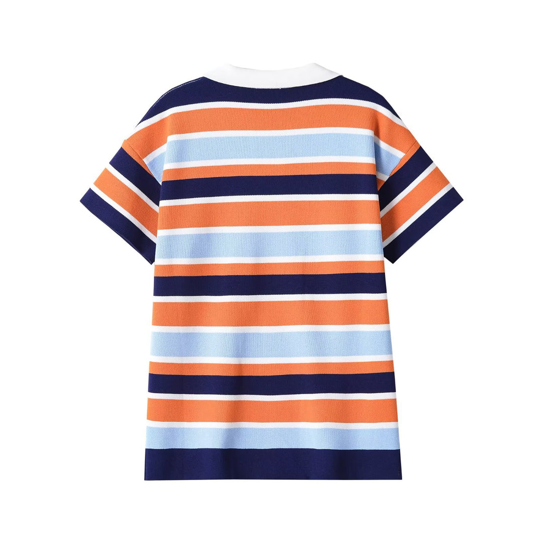 Damen Gestreiftes Polokleid aus Feinstrick mit V‑Ausschnitt Drune