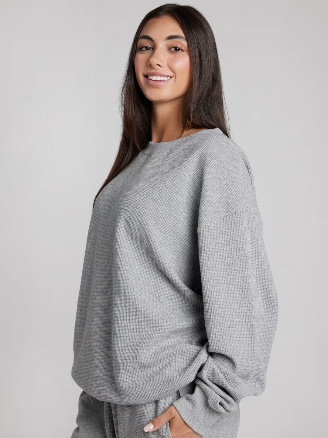 Damen Waffelstrick-Loungewear-Set mit Oversized-Sweater und Kordel-Jogginghose Drune