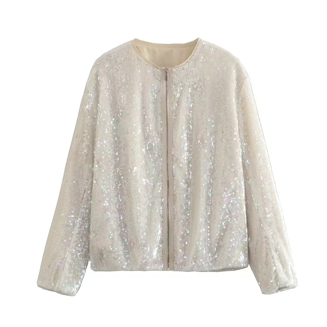 Damen Paillettenjacke mit durchgehendem Reißverschluss und elegantem Stehkragen Drune