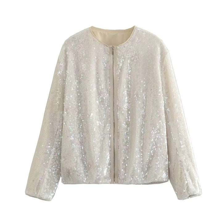 Damen Paillettenjacke mit durchgehendem Reißverschluss und elegantem Stehkragen Drune