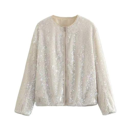 Damen Paillettenjacke mit durchgehendem Reißverschluss und elegantem Stehkragen Drune