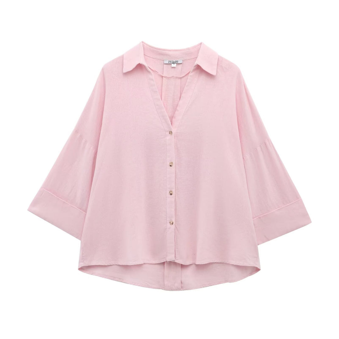 Damen Oversize Viskose-Hemdbluse mit dreiviertelärmeln und verlängertem Rückensaum Drune