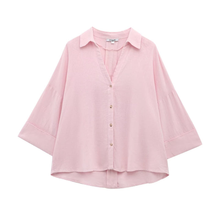 Damen Oversize Viskose-Hemdbluse mit dreiviertelärmeln und verlängertem Rückensaum Drune