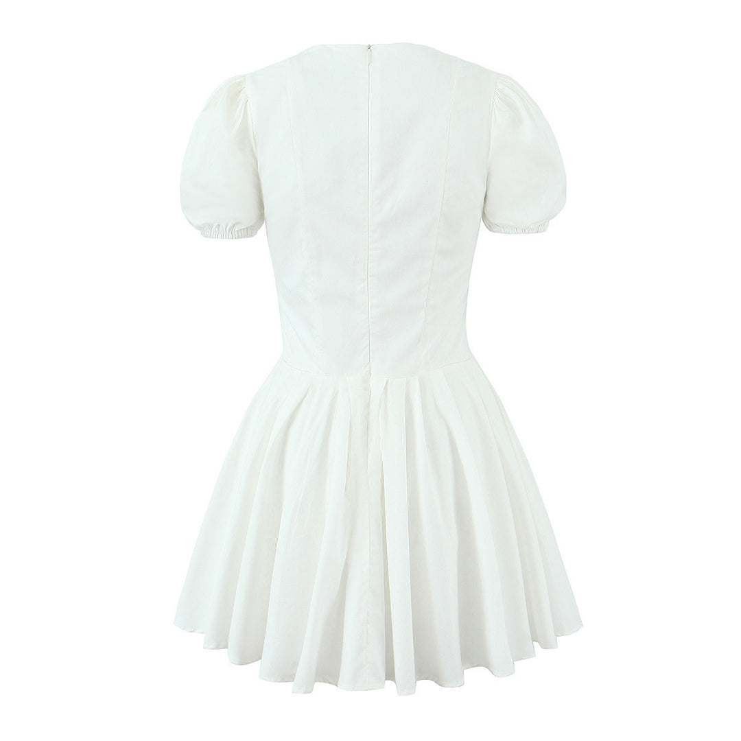 Damen verspieltes Mini-Wickelkleid mit Puffärmeln Drune