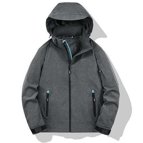 Herren Wetterresistente Softshell-Outdoorjacke mit Kapuze, hohem Kragen und verschweißten Nähten Drune