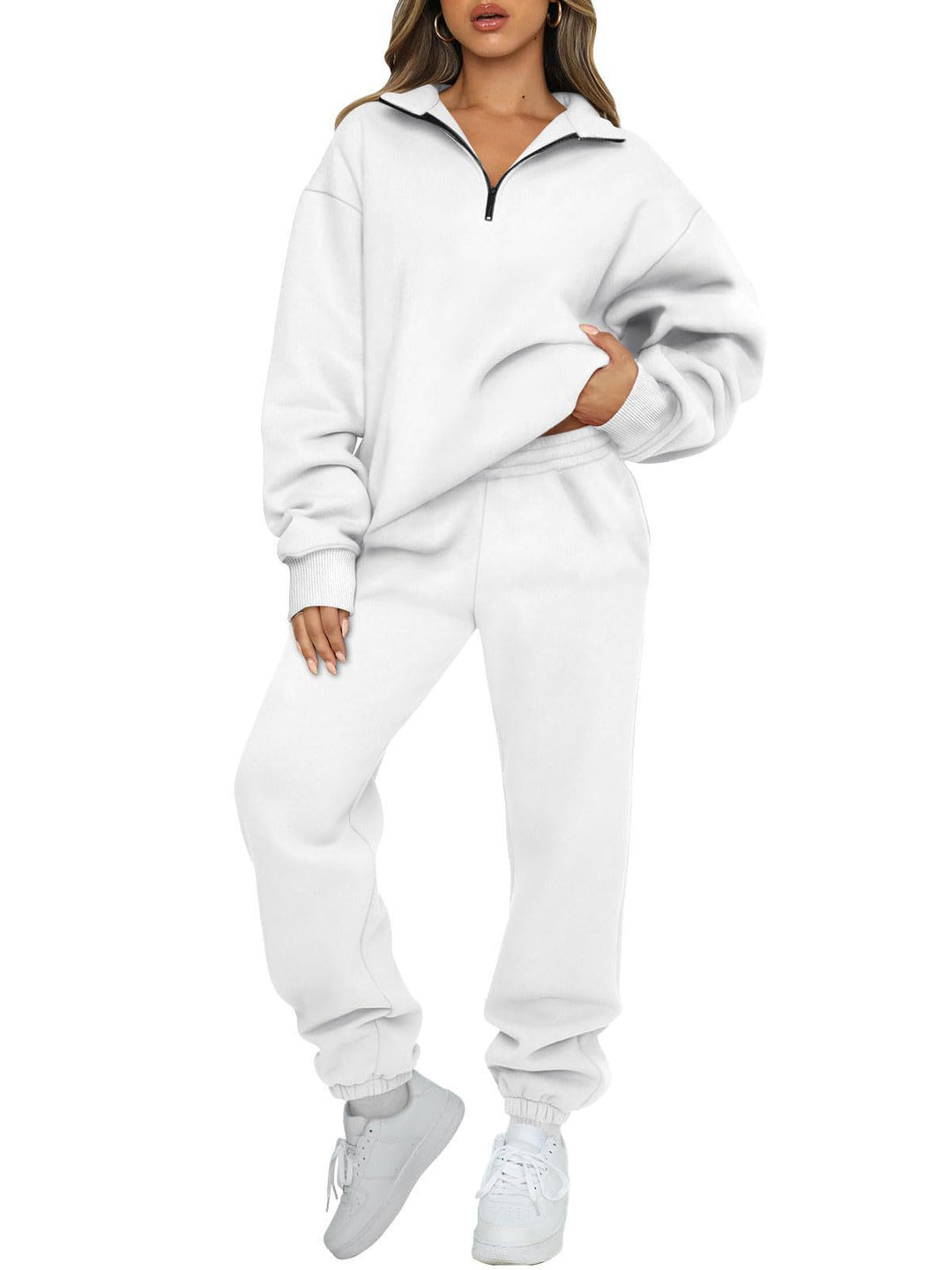 Damen nan Oversize Sweatshirt mit halbem Reißverschluss und Highwaist Jogginghose Set Drune