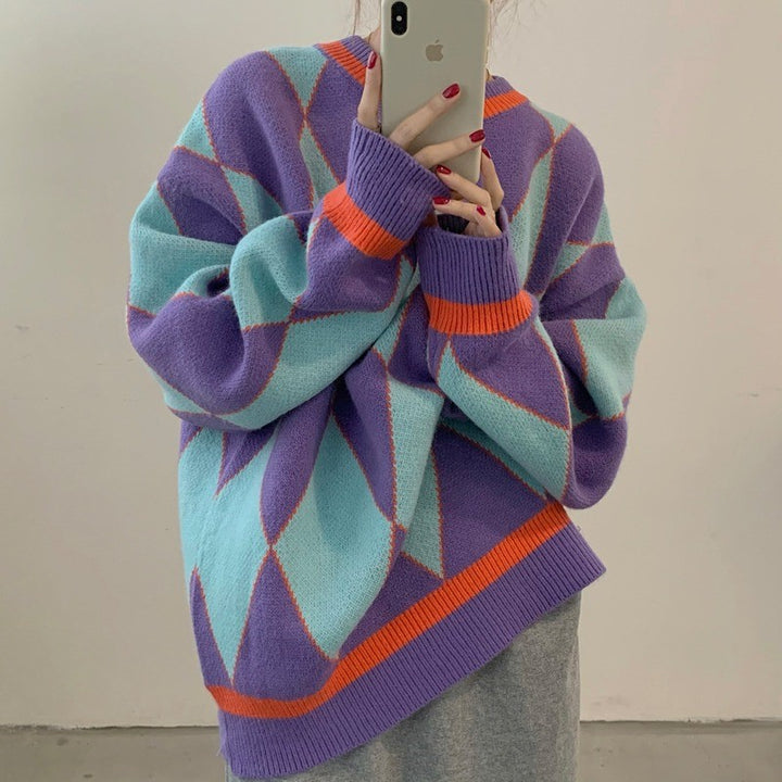 Damen Grobstrickpullover mit geometrischem Muster und lässigem Schnitt Drune