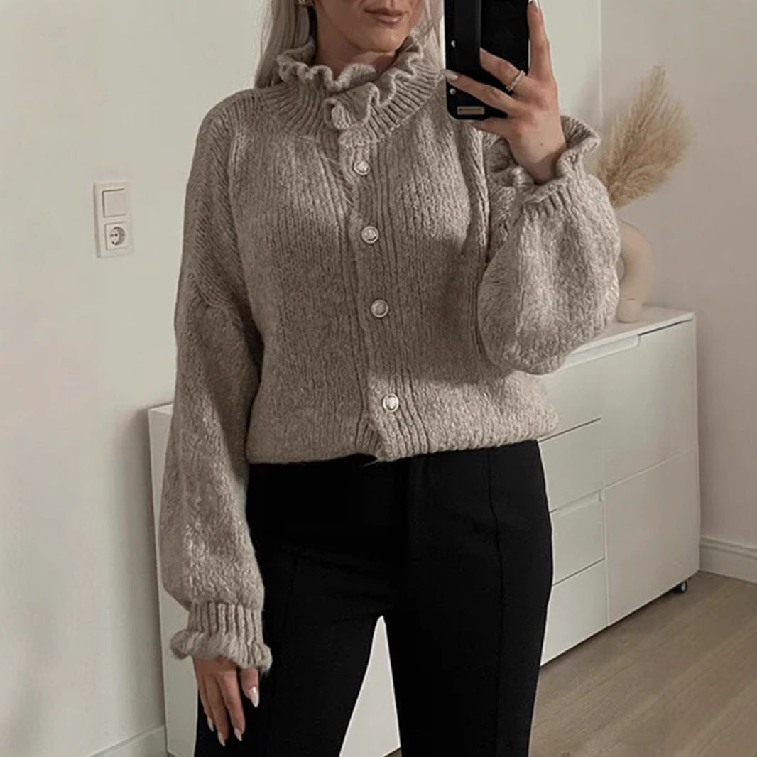 Damen Strickjacke mit modischem Kragen und Knopfdetails Drune