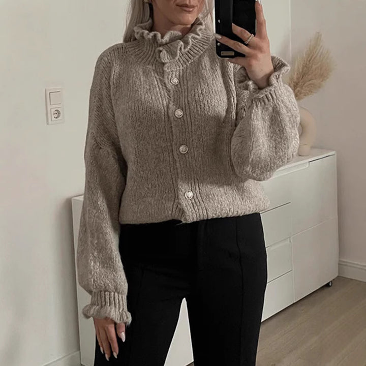 Damen Strickjacke mit modischem Kragen und Knopfdetails Drune