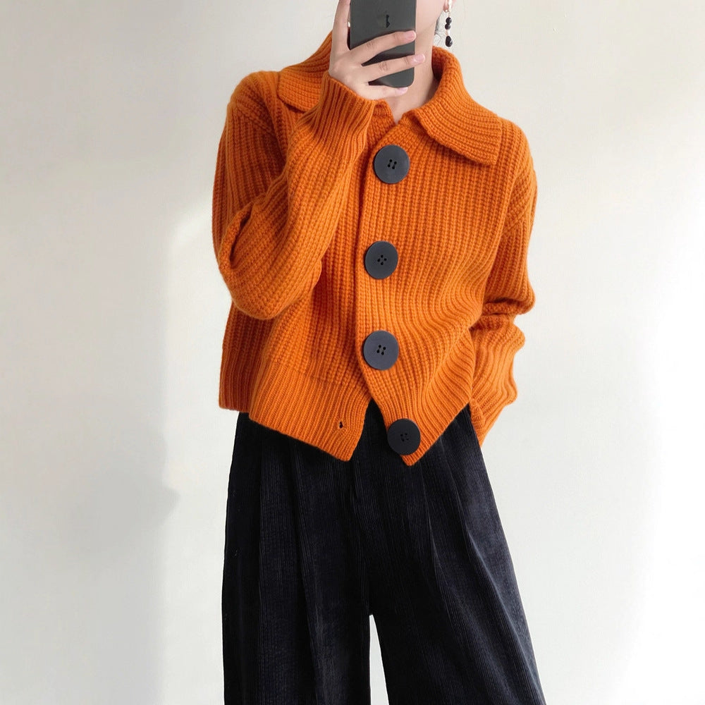 Damen Kuschelige Strickjacke mit großen Knöpfen Drune