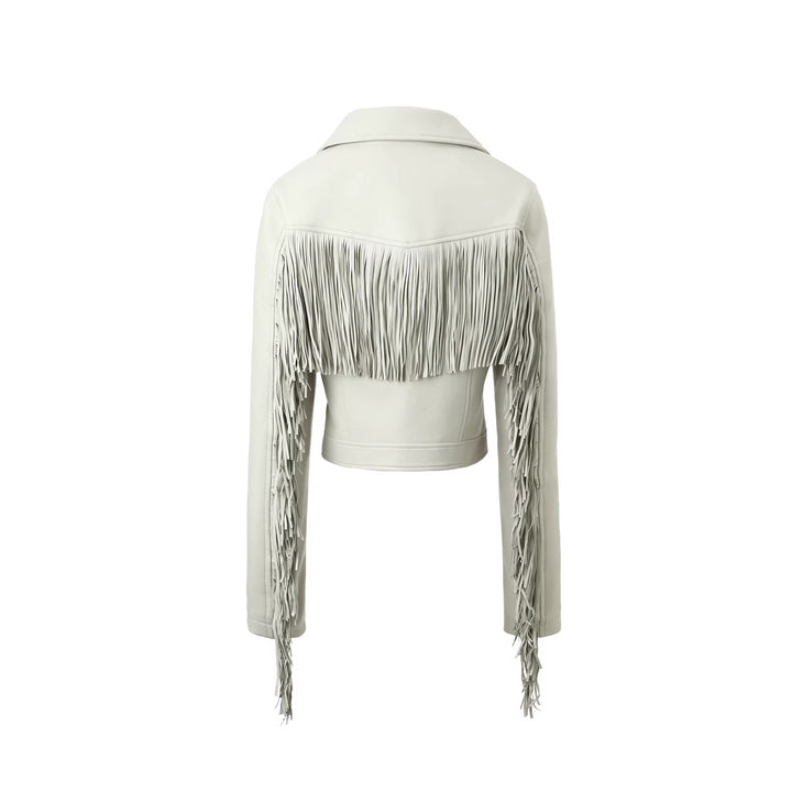 Damen Cropped Bikerjacke mit Fransen Drune