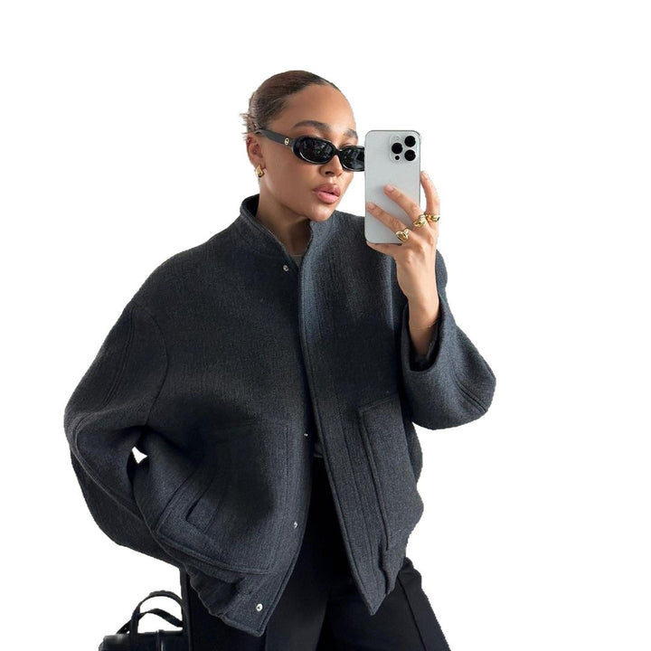 Damen Oversized Wolljacke mit knopflosem Design und weichem Innenfutter Drune