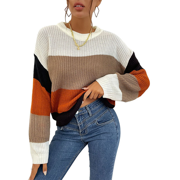 Damen Lässiger Strickpullover mit Farbblock Drune