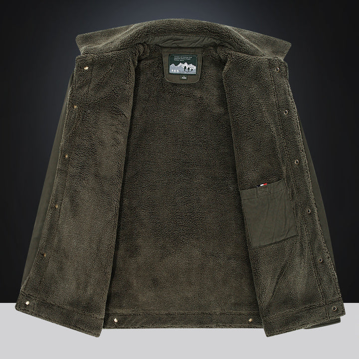 Herren nan gefütterte Canvas-Fieldjacke mit Teddyfutter, Brustklappe und Druckknopffront Drune