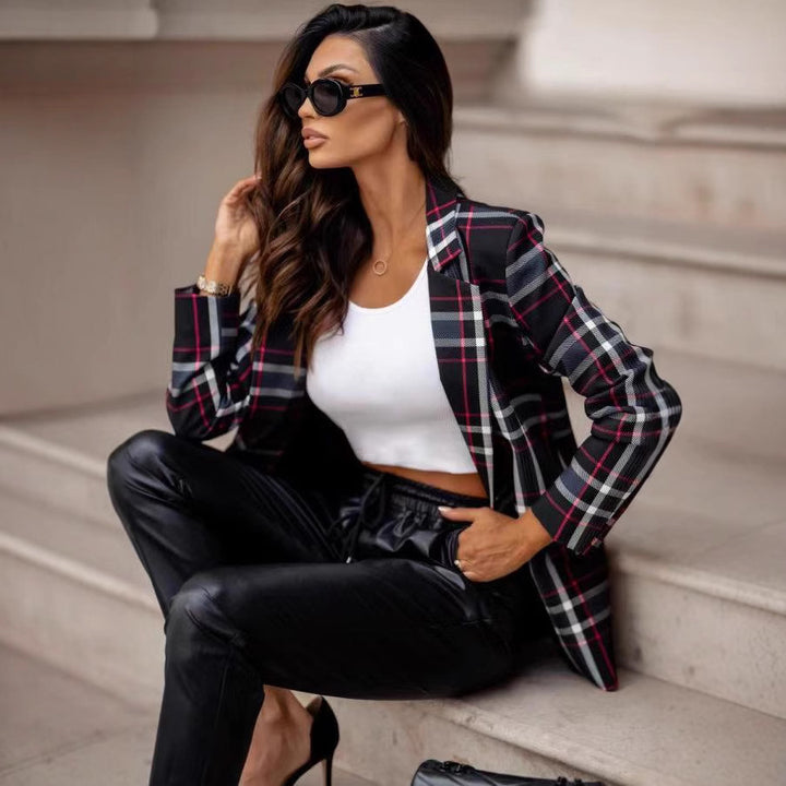 Damen Karierter Blazer mit moden Details und tailliertem Schnitt Drune