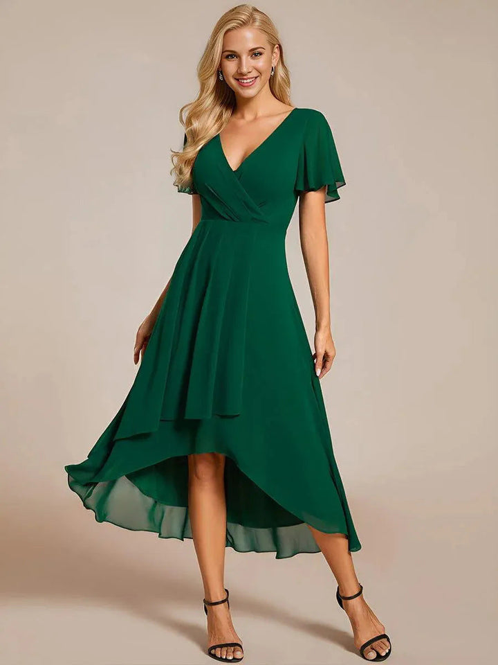 Damen Elegantes Wickelkleid mit asymmetrischem Saum Drune