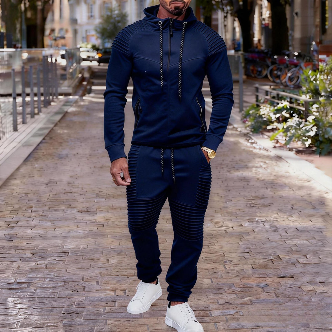 Herren sportives Kapuzen-Sweatset mit gerippten Biker-Paneelen Drune