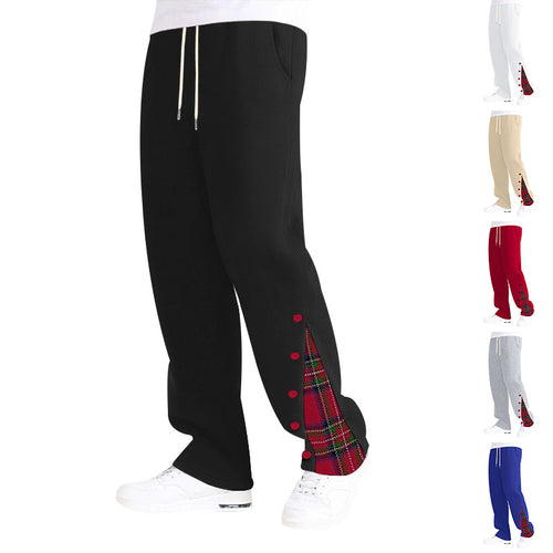 Damen nan weite Sweat-Jogginghose mit dekorativem Karo-Einsatz und seitlicher Knopfleiste Drune
