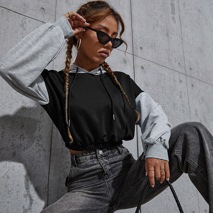 Damen Modischer cropped Hoodie mit Farbblock Drune