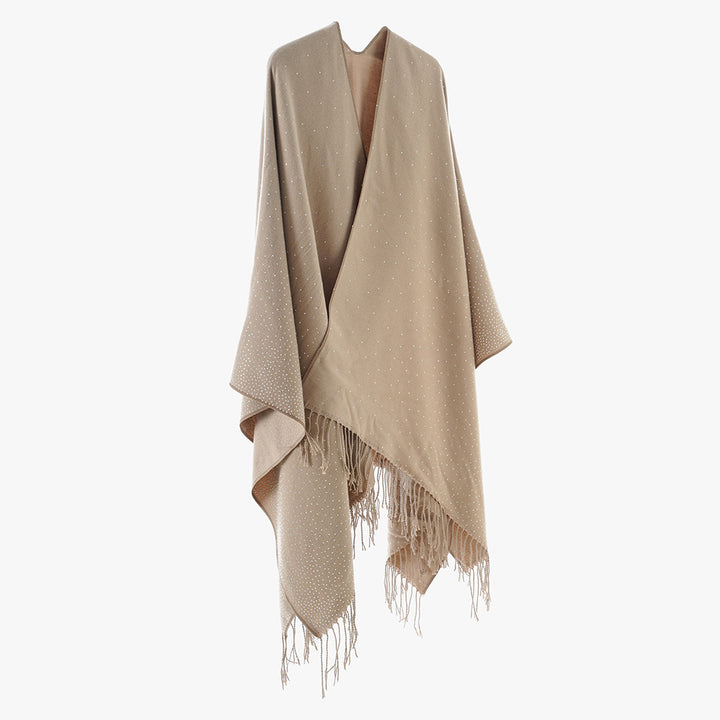 Damen Fransen‑Capeponcho im Oversize‑Fall mit dezentem Pünktchen‑Glanz Drune