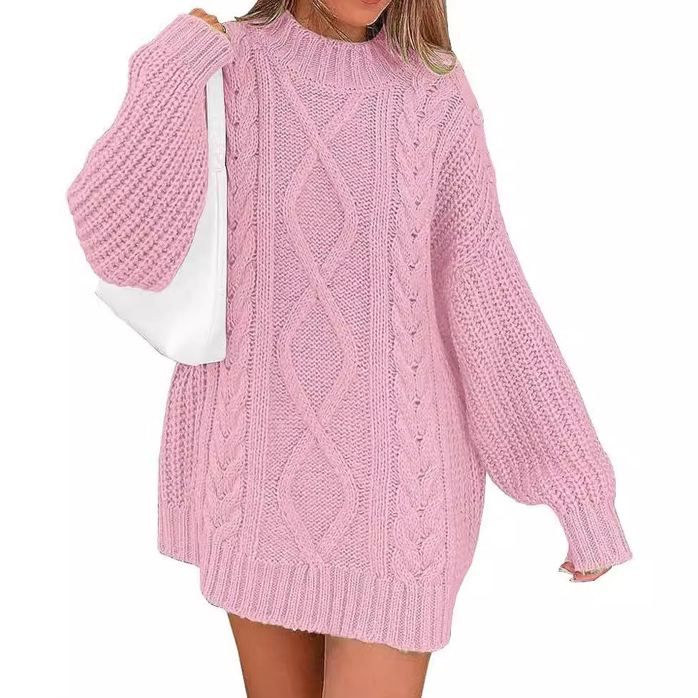 Damen Oversize Strickkleid mit Zopf- und Rippstruktur Drune