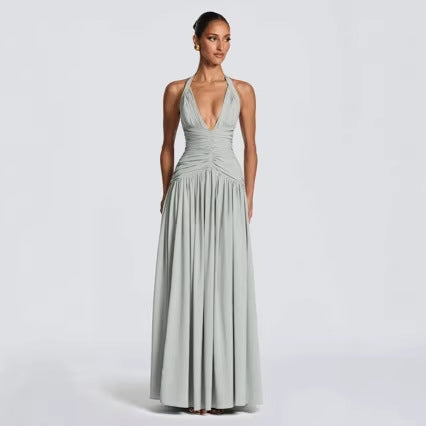Damen Elegantes Maxikleid mit Wickeldesign und V-Ausschnitt Drune