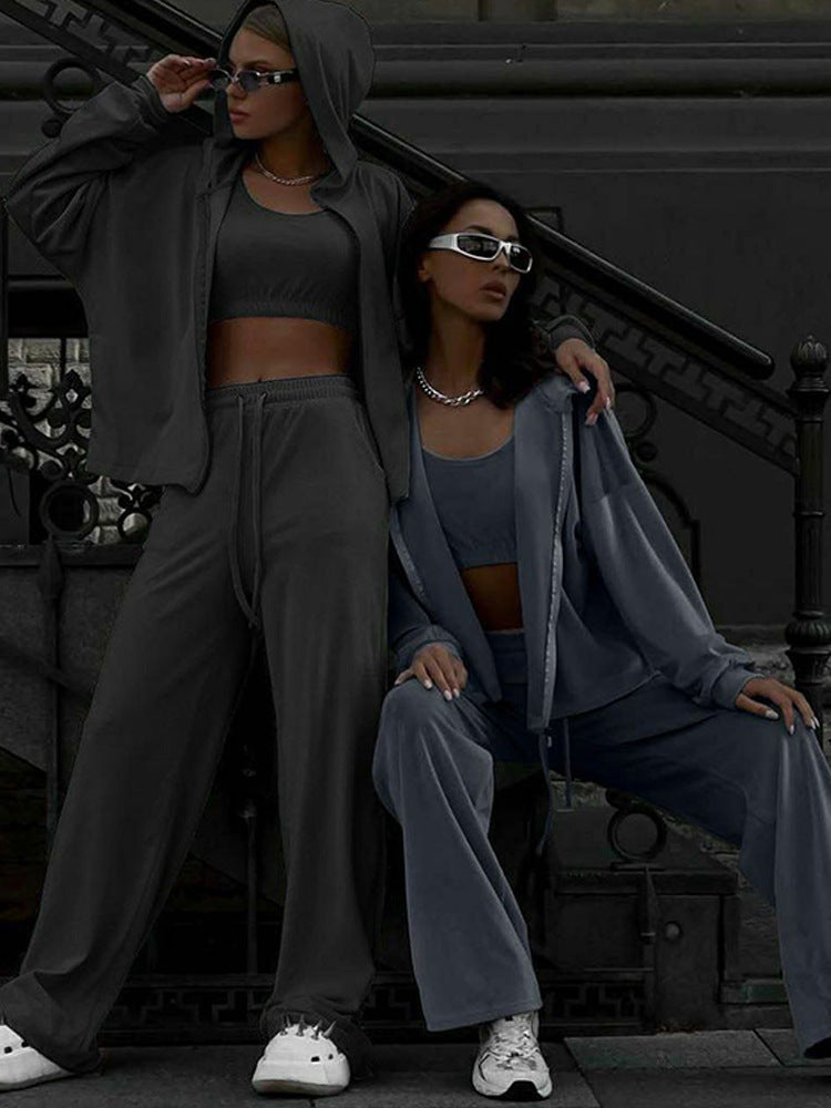 Damen sportliches Freizeit-Set mit cropped Top und weiter Hose Drune