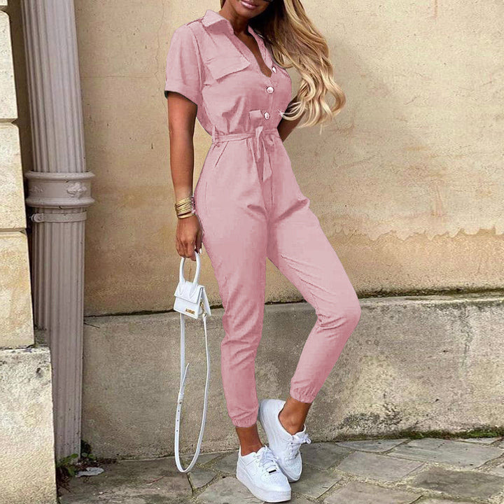 Damen Kurzarm-Utility-Overall mit Taillenbindegürtel und schmalem Joggerbein Drune